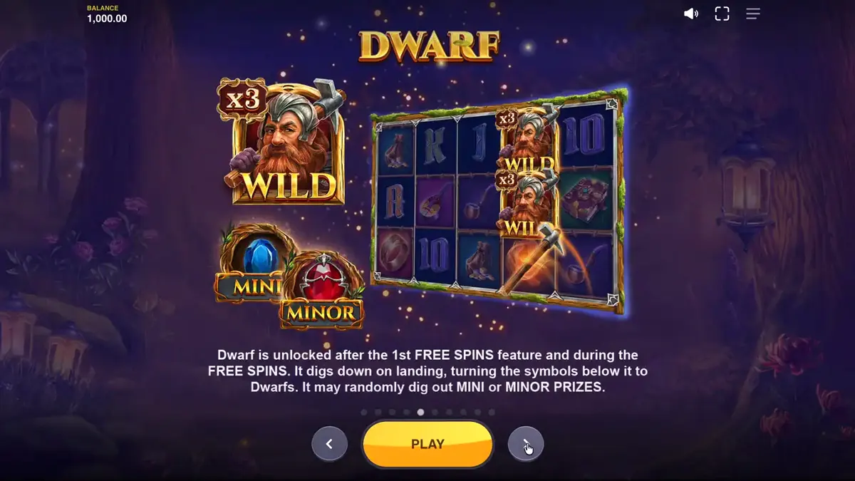 Pemandangan hutan fantasi yang magis dalam slot Land of Riches